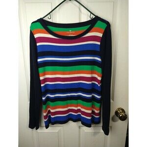 Talbots Woman L LS Tee Colorful Striped Casual Stretch Comfort